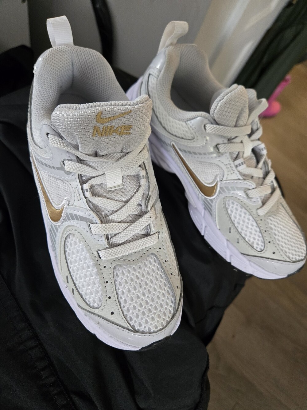 Nike Kids White and Gold Athletic Sneakers